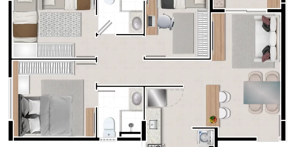 Planta 60M² - 3 Quartos