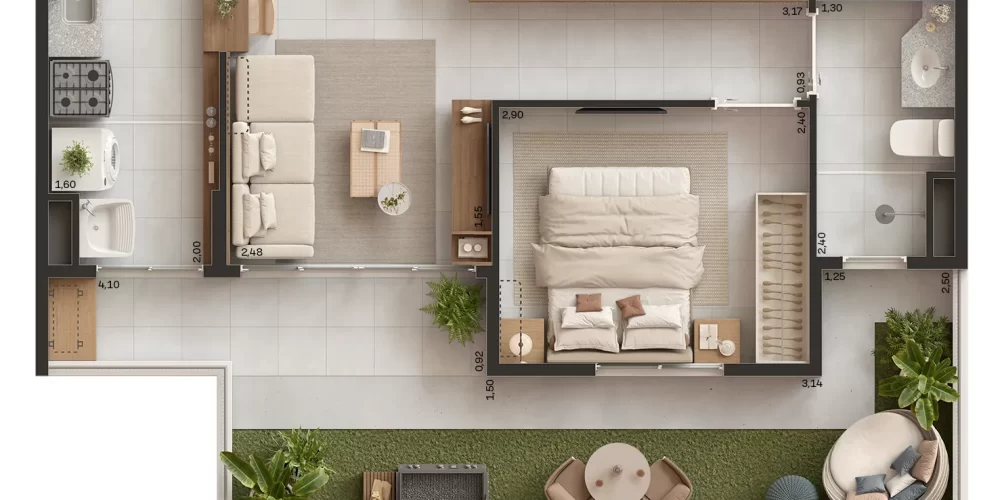 Estilo Passaré Planta com gardn Meio