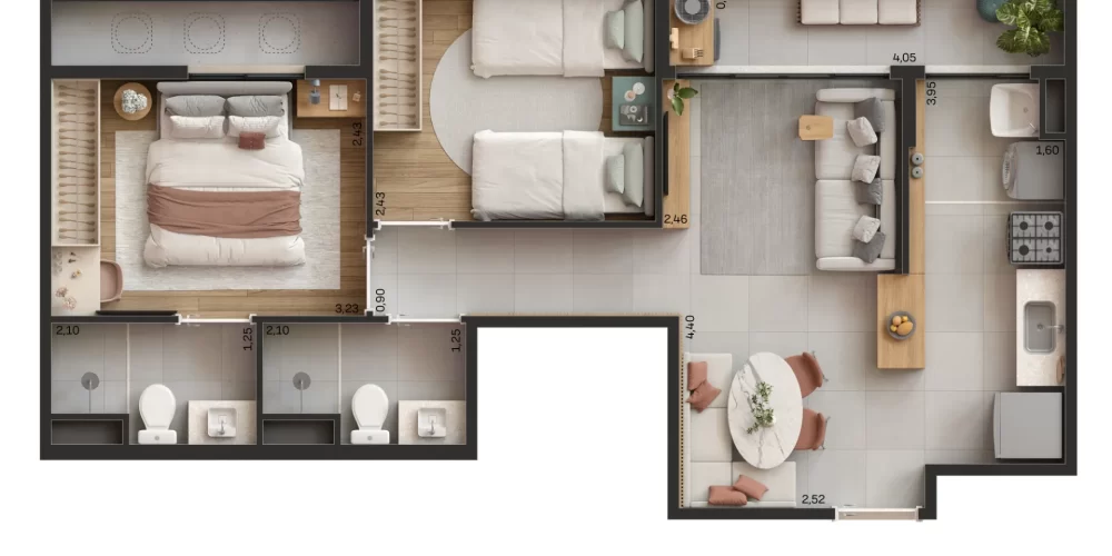 Lúmina Fátima Planta 2 quartos