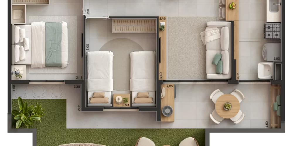 Lúmina Fátima Planta com garden 2 quartos