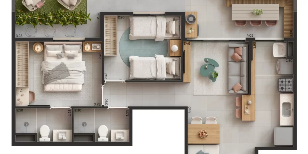 Lúmina Fátima Planta com garden 2 quartos