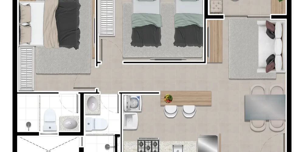 PLANTA 50m² 2 quartos