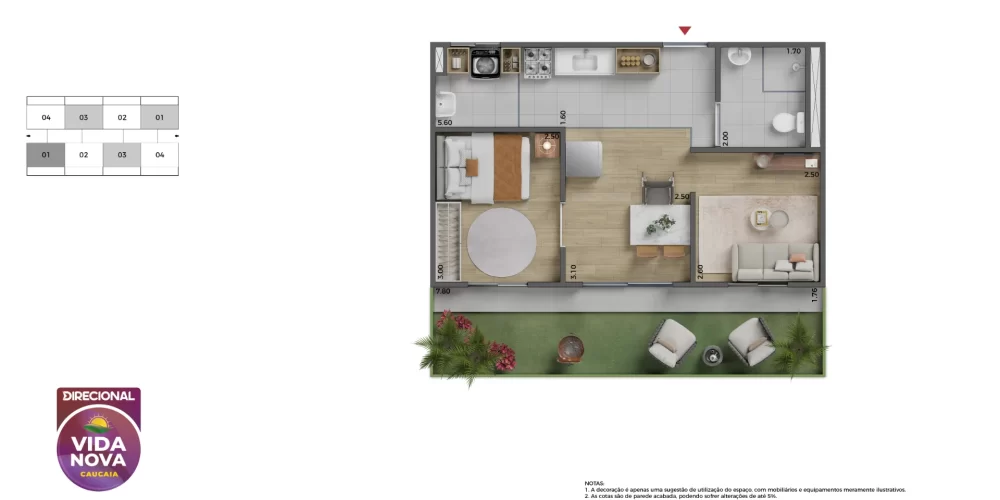 Vida Nova Caucaia Planta 1 quarto PCD com garden