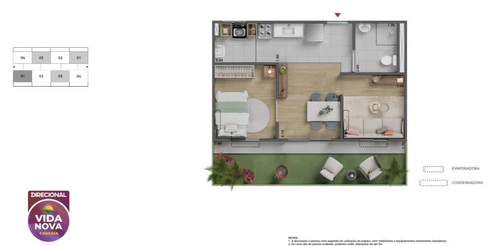 Vida Nova Caucaia Planta 1 quarto PNE com Garden