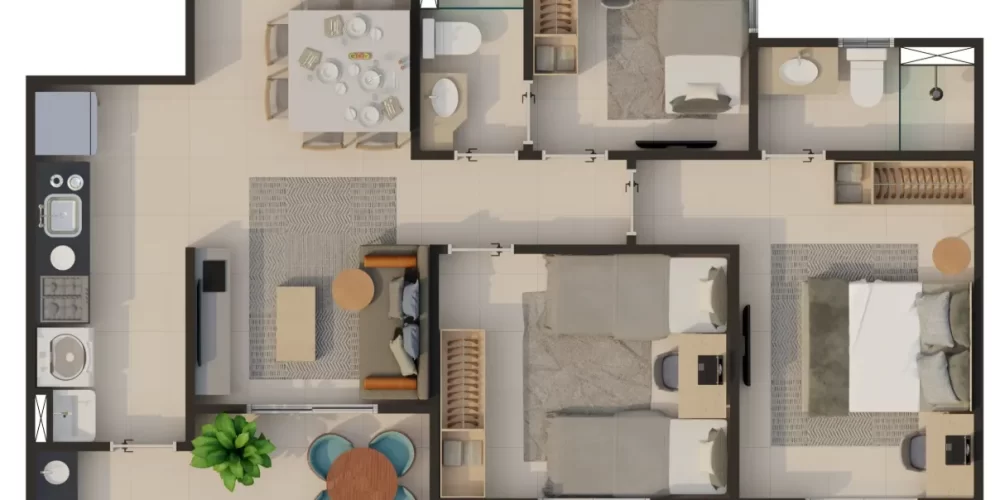 Planta 45,25m² - (2 quartos - padrão)