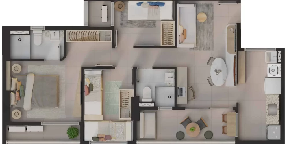 Planta 3 Quartos 62,94m2