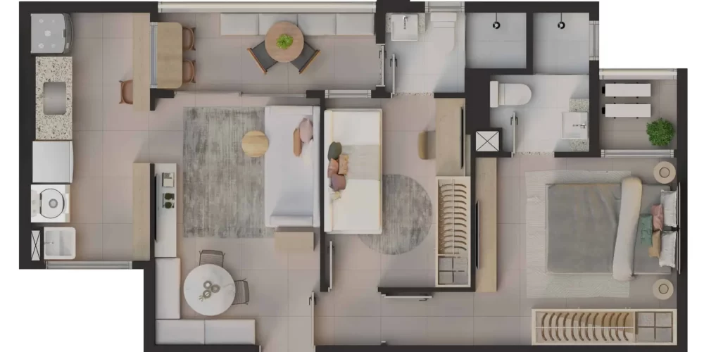 Planta 2 quartos 49,39m2