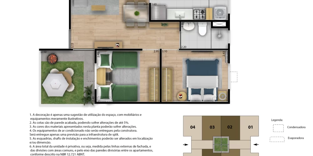 Viva Vida Siqueira Planta 2 quartos com garden