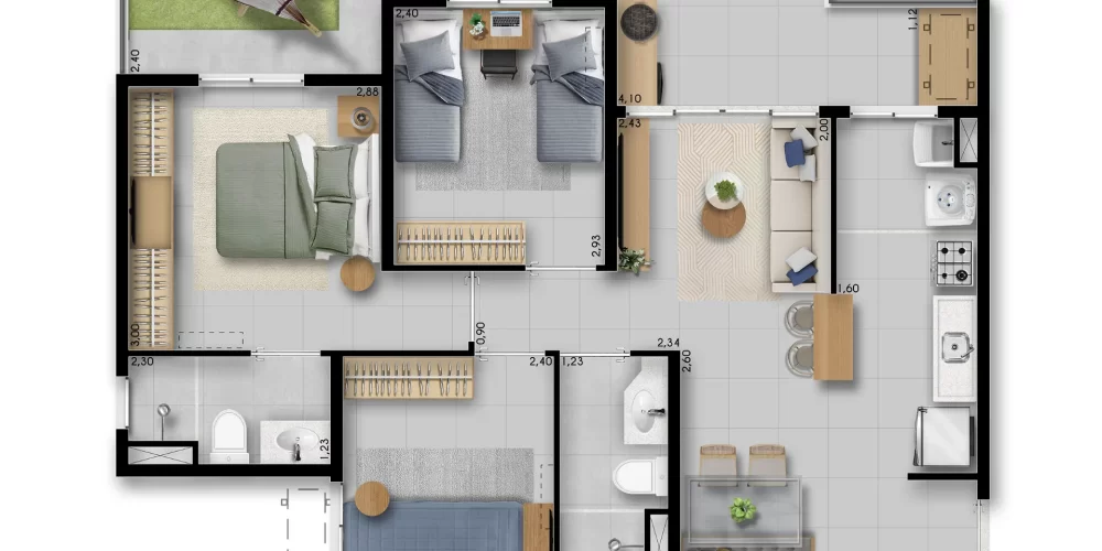 Estilo Praia planta Tipo Ponta com Garden 3 quartos