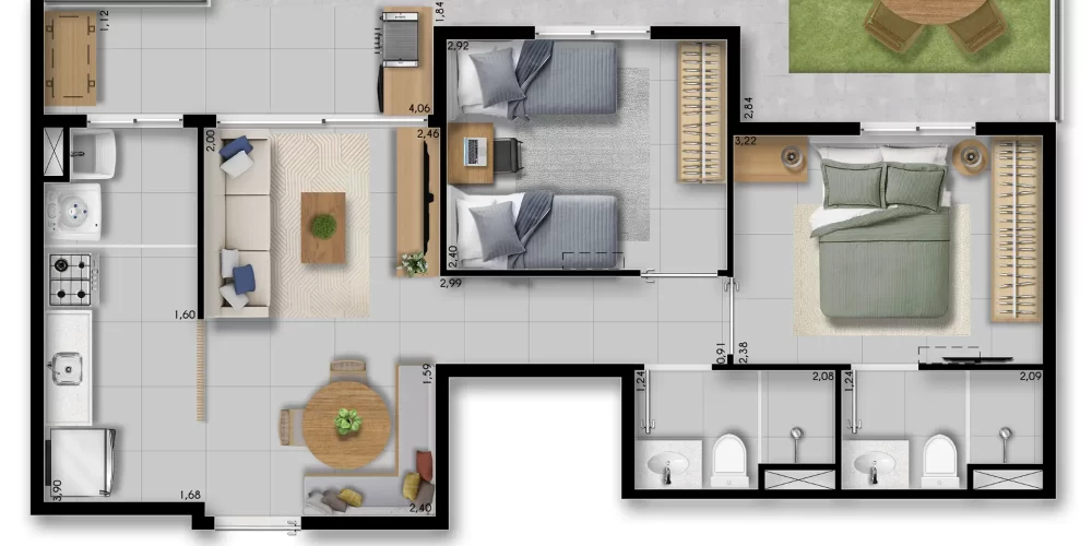 Estilo Praia Tipo Meio com garden 2 quartos