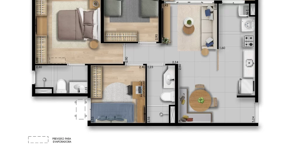 Estilo Praia Tipo Ponta 3 quartos